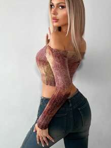 SHEIN ICON Hippie Off Shoulder Crop Top - Multicolor - View 2