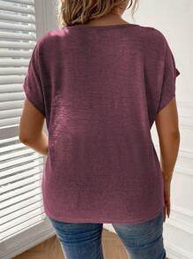 SHEIN Clasi Plus T-shirt À Bouton Manches Chauve-Souris