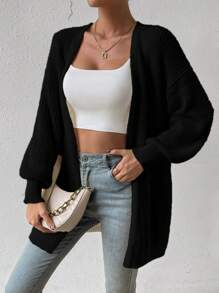 SHEIN LUNE 落肩休闲设计开衫，长袖上衣 - 黑色 - 查看 6