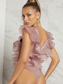 Hauture Body Con Detalles En Volantes De Organza - Rosa vieja - Ver 2