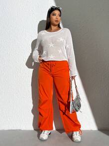SHEIN EZwear Plus Star Pattern Pointelle Knit Sweater