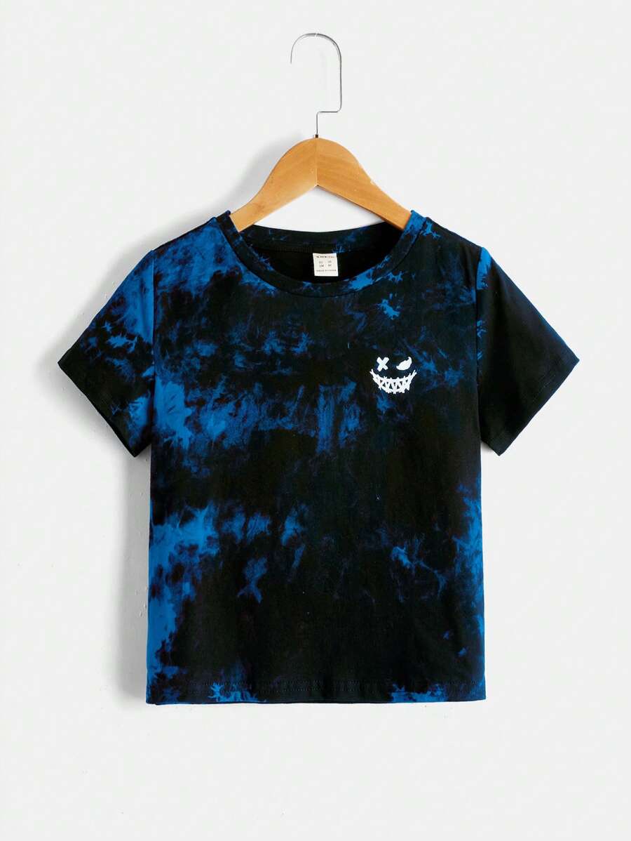 SHEIN Young Boy Tie Dye & Expression Print Tee - Multicolor - View 1
