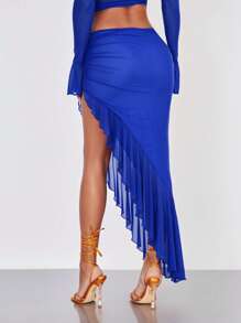 SHEIN BAE Asymmetrical Ruched Ruffle Hem Skirt - Royal Blue - View 2