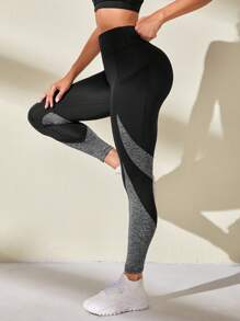 Exploreva Colorblock Phone Pocket Side Wideband Waist Sports Leggings