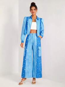 GARANCE In hoa Ditsy Túi nắp bên cạnh Quần ống rộng - Màu xanh lam - Xem 5