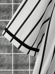 Manfinity Campus Court 男士條紋印花襯衫&短褲 - 黑與白 - 查看 8