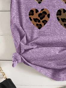 SHEIN Young Girl Leopard & Heart Print Tee - Mauve Purple - View 3