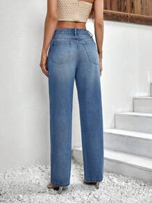 SHEIN Essnce Cat Whisker Slant Pocket Jeans - Medium Wash - View 2