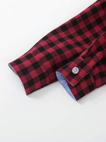SHEIN Young Boy Gingham Print Button Up Shirt Chic Outfits For Autumn/Winter - Burgundy - View 3