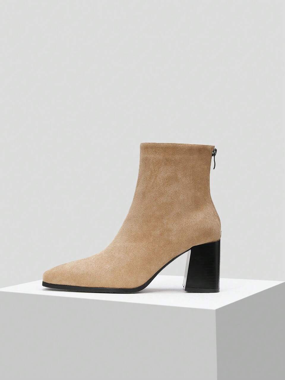 FAUX SUEDE BLOCK HEEL BOOTS