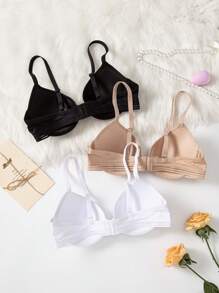 Women's Casual Plain Padded Bralette Bra Set Of 3 Multicolor Fabric Medium Stretch - Multicolor - View 2