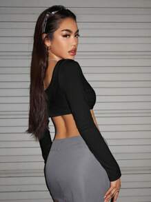 SHEIN ICON 春夏黑色實色短款上衣