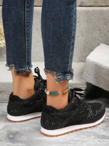 時尚舒服的發亮的透氣休閒運動鞋 - 黑色 - 查看 2