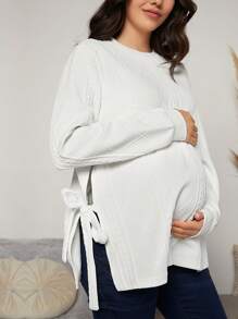 SHEIN Maternity Knot Side Sweatshirt - White - View 1