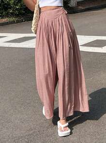 DAZY Solid Tie Side Wide Leg Trousers - Pink - View 2