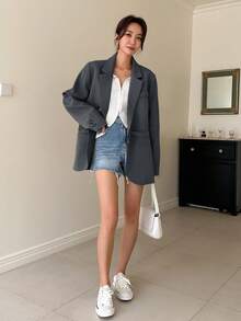 DAZY Lapel Neck Blazer - Grey - View 4