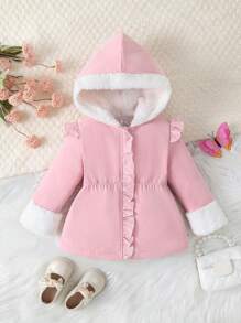 SHEIN Vintaside Kids 女嬰荷葉邊連帽外套 - 粉色 - 查看 1