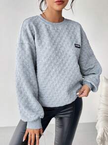 SHEIN Essnce Slogan Patched Drop Shoulder Sweatshirt - Baby Blue - View 5