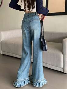 Quần jeans ống rộng, gấu quần xếp ly, kiểu dáng thường ngày. - Rửa nhẹ - Xem 2