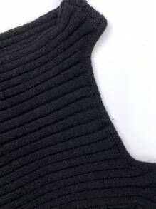 SHEIN Unity Top unicolor tejido de canalé - Negro - Ver 3