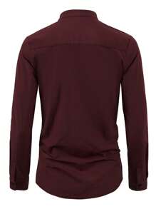 Hombres Camisa con botón de manga enrollada - Burdeos - Ver 2