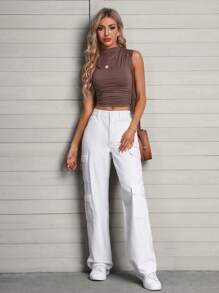 SHEIN Tall Flap Pocket Cargo Jeans - White - View 5