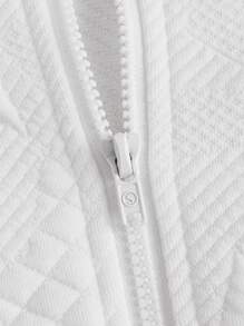 SHEIN EZwear Thư được vá Sọc Zip bên Áo khoác - trắng - Xem 3