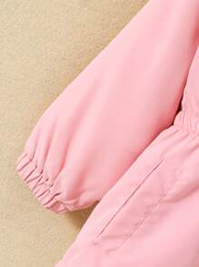 SHEIN 女小童拉鏈開襟毛絨內襯連帽外套無毛衣 - 粉色 - 查看 6