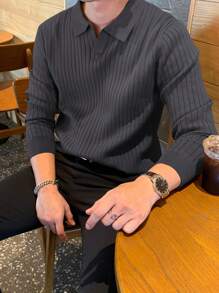 DAZY Men Solid Ribbed Knit Fall Sweater Business Attire - Dark Grey - View 3