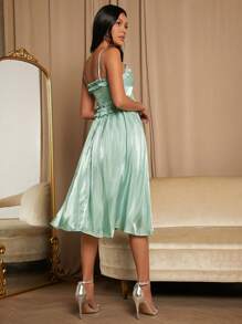 SHEIN Belle Frill Trim Ruffle Trim Cami Dress - Mint Green - View 2