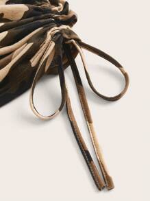 SHEIN EZwear Camo Print Letter Rhinestone Drawstring Side Tube Top - Multicolor - View 3