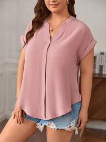 SHEIN Frenchy Hơn Cổ có Lỗ hổng tay cánh Áo sơ mi - Bụi hồng - Xem 6