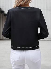 SHEIN Clasi 拼接邊前紐扣夾克 - 黑色 - 查看 2