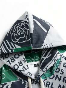 Men Letter Graphic Drawstring Hoodie - Grey - View 4