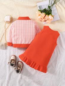 女嬰格紋印花夾克&荷葉邊洋裝 - 彩色 - 查看 2