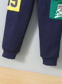 SHEIN Young Boy Letter Graphic Colorblock Sweatshirt & Sweatpants - Multicolor - View 3