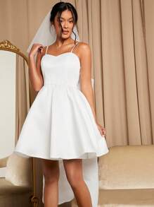 SHEIN Belle Chất rắn Hai Dây Váy dự tiệc - trắng - Xem 6