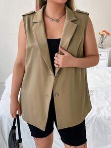 Flirla Plus Lapel Neck Vest Blazer - Khaki - View 7