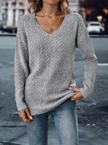SHEIN LUNE Drop Shoulder Marled Knit Sweater - Grey - View 5