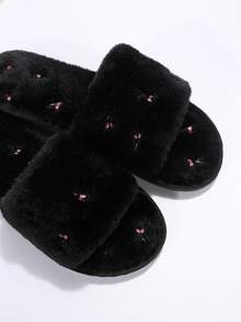 Dép đi trong nhà bằng vải nhung thêu họa tiết thời trang dành cho nữ giữ ấm - màu đen - Xem 2