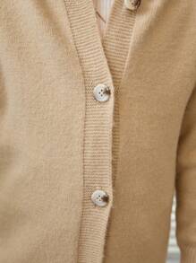 SHEIN Cô Gái Trẻ Thả vai áo có mũ Áo len Mở - Màu Khaki - Xem 5