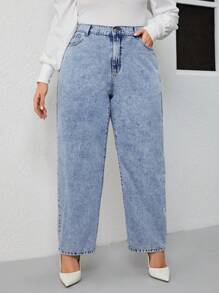 SHEIN Essnce Talla grande Jeans de pierna recta unicolor