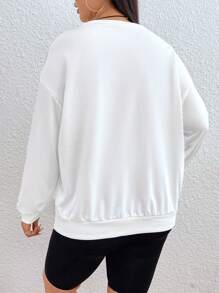 SHEIN EZwear 大碼汽車和字母圖案落肩袖運動衫 - 白色 - 查看 2