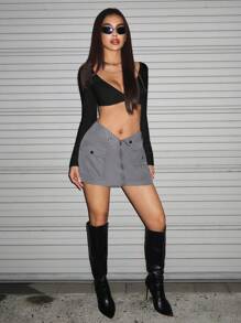 SHEIN ICON 春夏黑色實色短款上衣