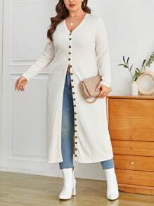 SHEIN Essnce 大碼前紐扣條紋針織外套