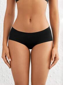 Leisure Extremely Stretchy & Smooth Seamless Elastic Waist Low Rise Boyshorts-Black - Black - View 7