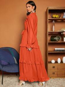 SHEIN VCAY Cà vạt Viền Ruffle Váy có thắt lưng - trái cam - Xem 2