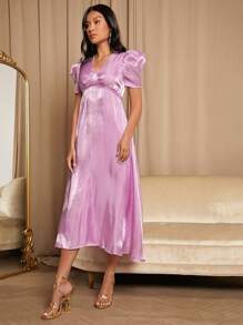 SHEIN Belle 泡泡袖素色連衣裙 - 紫丁香色 - 查看 4