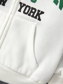 SHEIN 男童字母图案拉链泰迪熊内衬卫衣 - 白色 - 查看 9