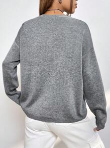 SHEIN EZwear Mẫu chữ Thả vai Áo len - Màu xám đen - Xem 2